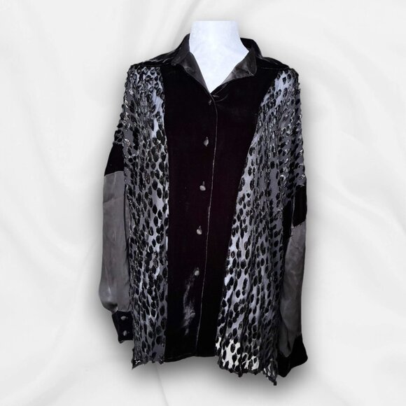 Carlisle Collection Silk & Velvet Burnout Blouse With Sparkle - Evening Sz 8 - Picture 1 of 11